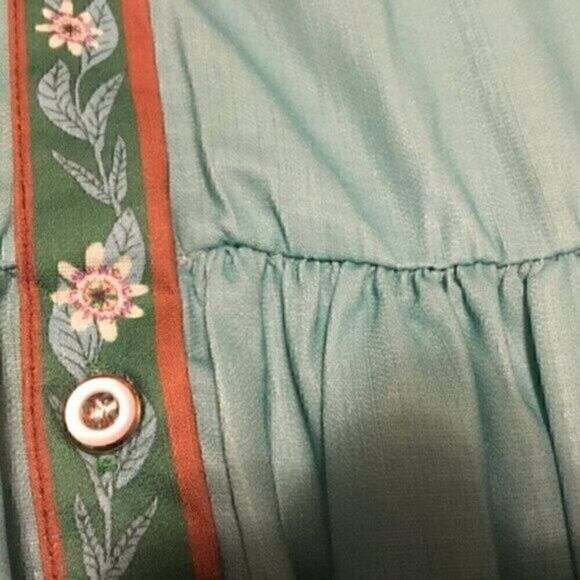 Green Colorful Art Long Balloon Sleeve Collar Button Down Midi Shirt Dress XL - Picture 14 of 16